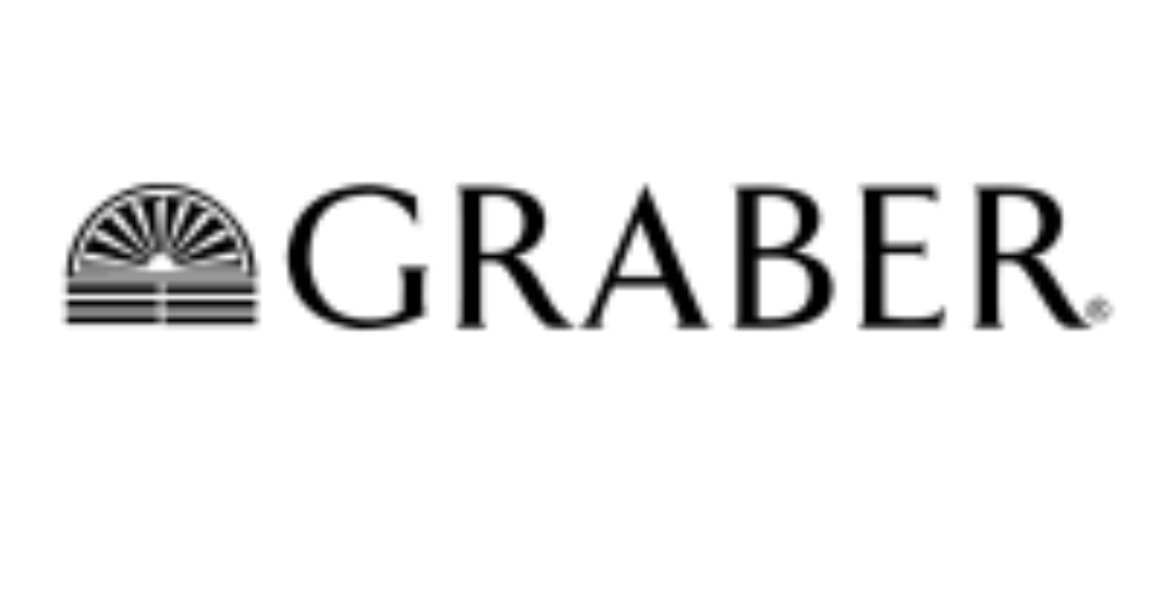 Graber logo featuring an arch design and elegant typography, relevant to custom drapery services by Blinds by Valeri.